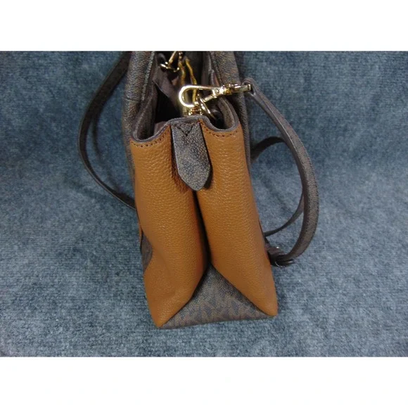 Michael Kors Mercer Small Satchel Bag Brown Monogram Pebble Leather - Picture 7 of 16